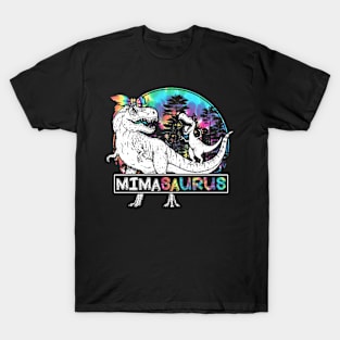 Mima Saurus Funny Dino Tie Dye Bandana Mother's Day T-Shirt
